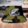 Maxcorners Fishing Olive Splash Camo Personalized Name 3D Bucket Hat (12 Fish Species)