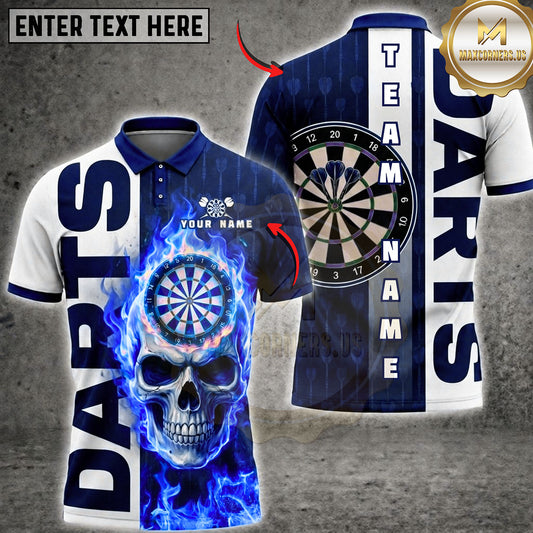 Maxcorners Darts Flaming Skull Vertical Typography Multiple Options Personalized Name, Team Name 3D Shirt