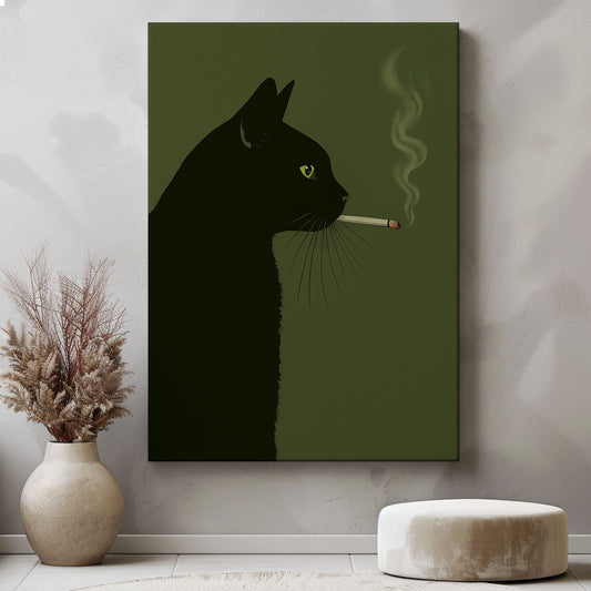 Maxcorners Black Cat Smoking Canvas Funny Retro Cat Wall Art LM2611