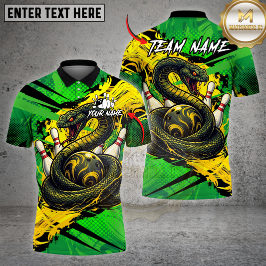 Maxcorners Bowling Shirt Snake Strike Ball Jungle Power Graphic Multicolor Options Personalized Name, Team Name 3D Shirt (4 Colors)