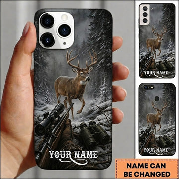 Maxcorners Hunting Deer Winter Forest Pursuit Customized Name Phone Case