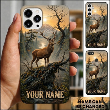 Maxcorners Hunting Wild Deer Mountain Sunrise Forest Cliff Wilderness Art Customized Name Phone Case