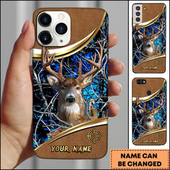 Maxcorners Deer Hunting Woodland Blue Art Personalized Name Phone Case