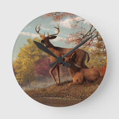 Maxcorners Deer on an Autumn Lakeshore Round Clock TU3012