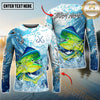 Maxcorners Fishing Blue Water Splash Personalized Name, Team Name 3D Long Sleeve Shirt ( 12 Fish Species)