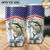 Maxcorners Fishing Tumbler Patriotic Flag Technical Blueprint Design Personalized Name Tumbler (13 Species)