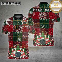 Maxcorners Bowling Shirt Plaid Christmas Tree Red Green Holiday Multioptions Personalized Name, Team Name Unisex 3D Shirt
