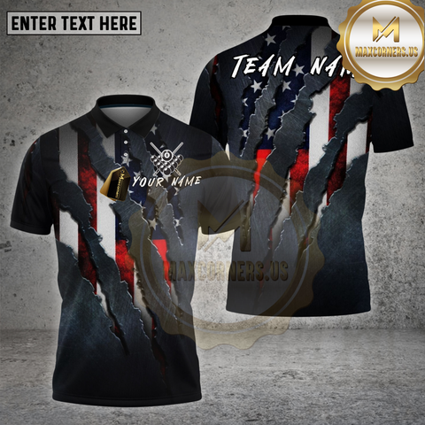 Maxcorners Billiards Shirt American Flag Claw Ripped Patriotic Style Multioptions Personalized Name, Team Name Unisex 3D Shirt