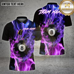 Maxcorners Billiards Shirt Neon Purple 8 Ball Smoke Fusion Multioptions Personalized Name, Team Name Unisex 3D Shirt