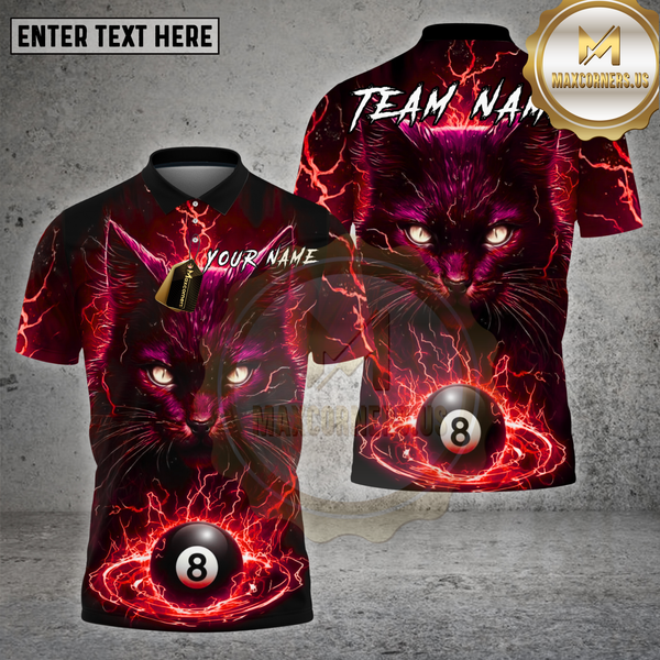 Maxcorners Billiards Shirt Lightning Cat 8 Ball Power Multioptions Personalized Name, Team Name Unisex 3D Shirt