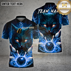 Maxcorners Bowling Shirt Lightning Cat Strike Power Multioptions Personalized Name, Team Name Unisex 3D Shirt
