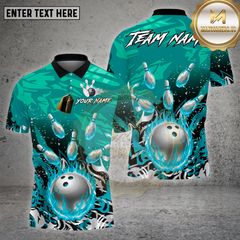 Maxcorners Bowling Shirt Silver Flame Bowling Strike Explosion Multioptions Personalized Name, Team Name Unisex 3D Shirt
