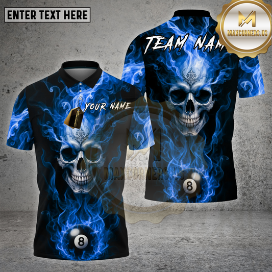 Maxcorners Billiards Shirt Skull 8 Ball Fire Multioptions Personalized Name, Team Name Unisex 3D Shirt