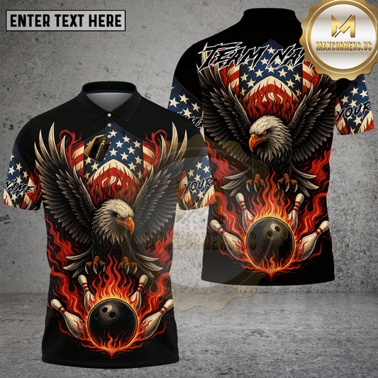 Maxcorners Bowling Shirt American Eagle Fire Bowling Ball Multioptions Personalized Name, Team Name Unisex 3D Shirt
