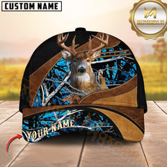 Maxcorners Dark Premium Deer Hunting Leather Pattern  Camo Personalized Name Cap (6 Colors)