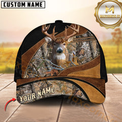 Maxcorners Dark Premium Deer Hunting Leather Pattern  Camo Personalized Name Cap (6 Colors)