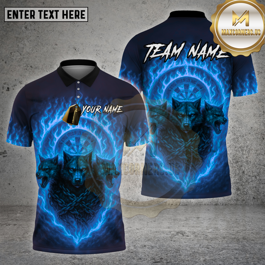 Maxcorners Darts Shirt Three Wolves Fire Dartboard Multioptions Personalized Name, Team Name Unisex 3D Shirt (4 Colors)