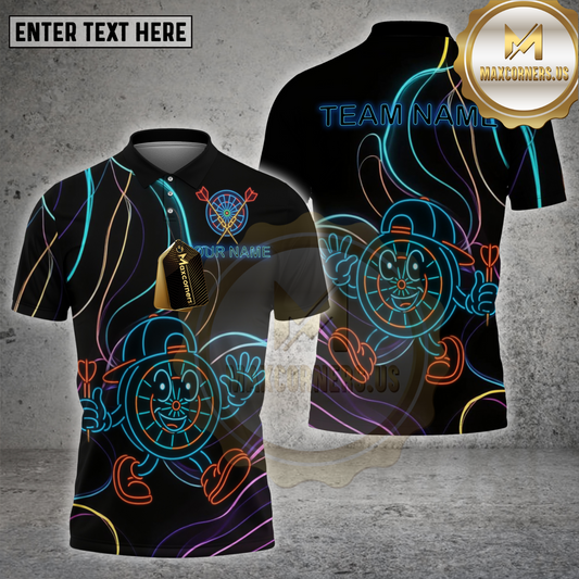 Maxcorners Darts Dartboard Neon Spiral Stream Multicolor Options Personalized Name, Team Name 3D Shirt (4 Colors)