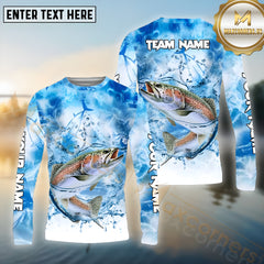 Maxcorners Trout Fishing Blue Fire Sea Effect Pattern Sport Jersey Personalized Name, Team Name Long Sleeve Shirt