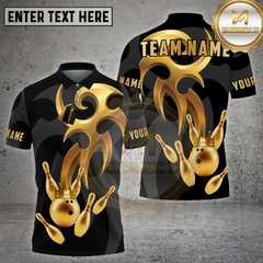 Maxcorners Bowling Golden Crown Strike Emblem Multi Options Personalized Name, Team Name 3D Shirt