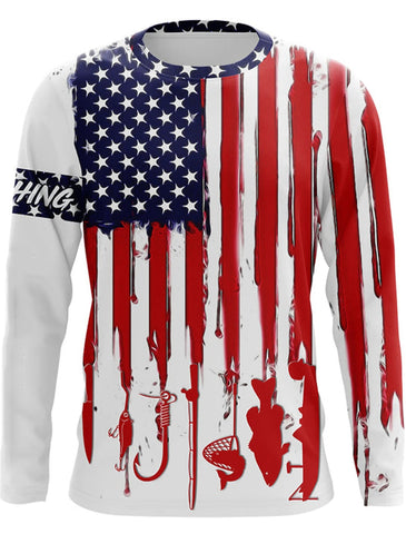 Maxcorners Customize Name Fishing US Flag 3D Shirts