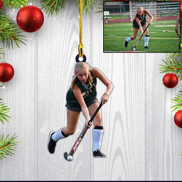 Maxcorners  Personalized Photo Field Hockey Players Custom Shaped Hockey Ornament For Hockey Lover