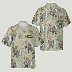 Maxcorners Funny Caricature Face Personalized Fishing Hawaiian Shirt, Fishing Gifts For Men