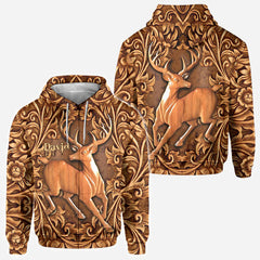 Maxcorners Western Deer Hunting Leather Carved Art Personalized Name 3D Hoodie TU2611