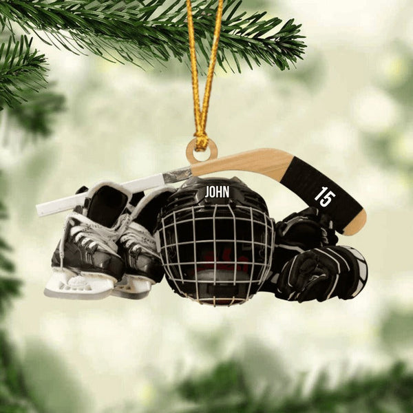 Maxcorners Personalized Hockey Skates Helmet And Stick Christmas Ornament For Hockey Lover