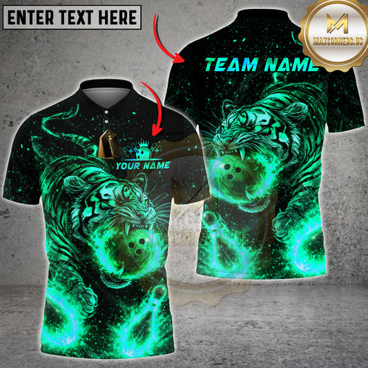 Maxcorners Bowling Tiger Fiery Strike Art Multicolor Options Personalized Name, Team Name 3D Shirt (4 Colors)