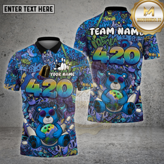 Maxcorners Bowling Shirt Graffiti Bear 420 Bowling Pins Multioptions Personalized Name, Team Name Unisex 3D Shirt (4 Colors)