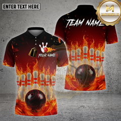 Maxcorners Bowling Shirt Flaming Pins and Ball Multioptions Personalized Name, Team Name Unisex 3D Shirt (4 Colors)