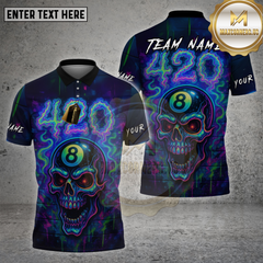 Maxcorners Billiards Shirt Skull 8 Ball 420 Neon Glow Multioptions Personalized Name, Team Name Unisex 3D Shirt (4 Colors)