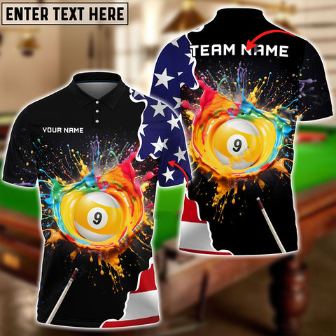 Maxcorners Billiards 9-Ball Colorful Paint USA Flag Personalized 3D Shirt