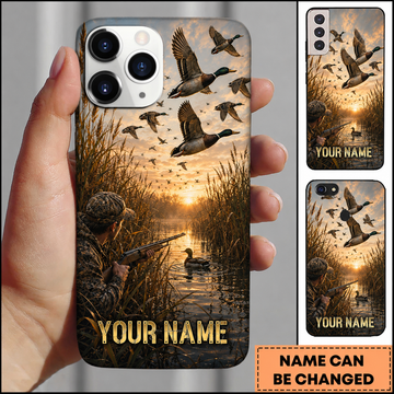Maxcorners Hunting Flying Ducks Golden Sunset Marsh Hunter Customized Name Phone Case