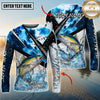 Maxcorners Fishing Blue Scale Splash Personalized Name, Team Name 3D Long Sleeve Shirt ( 12 Fish Species)