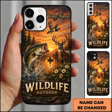 Maxcorners Hunting Bass Deer Duck Orange Sunset Wilderness Customized Name Phone Case