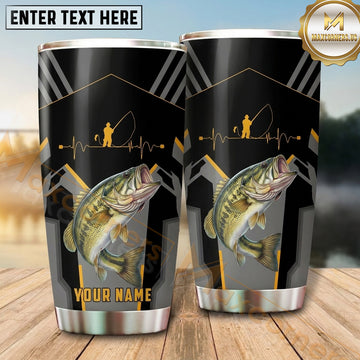 Maxcorners Fishing Tumbler Black Gold Heartbeat Angler Design Personalized Name Tumbler (13 Species)