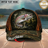Maxcorners Fishing Forest Camo Orange Trim Personalized 3D Cap (12 Fish Species)