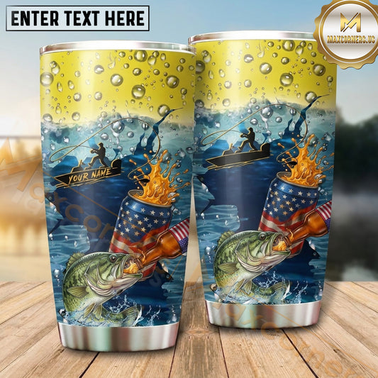 Maxcorners Fishing Tumbler Beer Foam Patriotic Splash Design Personalized Name Tumbler (13 Species)