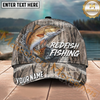 Maxcorners Fishing Gray Reed Camo Water Splash Personalized Name 3D Cap (12 Fish Species)