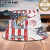 Maxcorners Fishing Patriotic Flag Personalized Name 3D Bucket Hat (12 Fish Species)