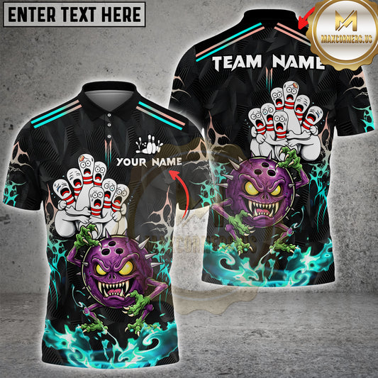 Maxcorners Bowling Monster Pin Attack Dark Horror Multicolor Options Personalized Name, Team Name 3D Shirt (5 Colors)