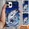 Maxcorners Fishing Blue Geometric Splash Wave Personalized Name Phone Case (12 Fish Species)