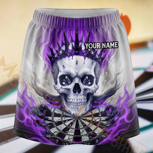 Maxcorners Darts White Purple Flame Skull Dartboard Personalized 3D Skort, Skirts With Shorts