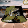 Maxcorners Fishing Olive Splash Camo Personalized Name 3D Bucket Hat (12 Fish Species)