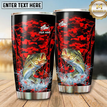 Maxcorners Fishing Tumbler Red Black Camouflage Splash Design Personalized Name Tumbler (13 Species)