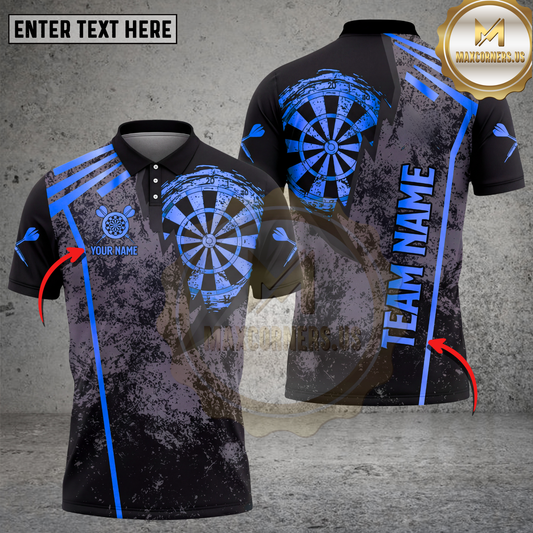 Maxcorners Dart Polo Shirt Grunge Dartboard Sports Design Multicolor Options Personalized Name, Team Name 3D Shirt (4 Colors)