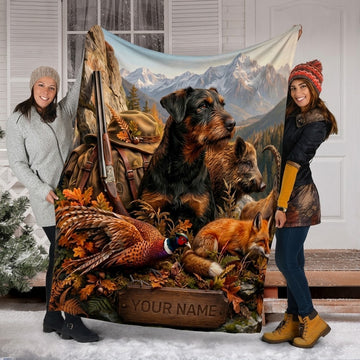 Maxcorners Hunting Wirehaired Dog Wild Boar Fox Pheasant Mountain Autumn Custom Name 3D Blanket