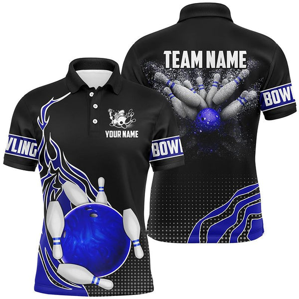 MaxCorners 
Blue And Black Bowling  Customized Name 3D And Team Name Bowlings Polo Shirt For Men